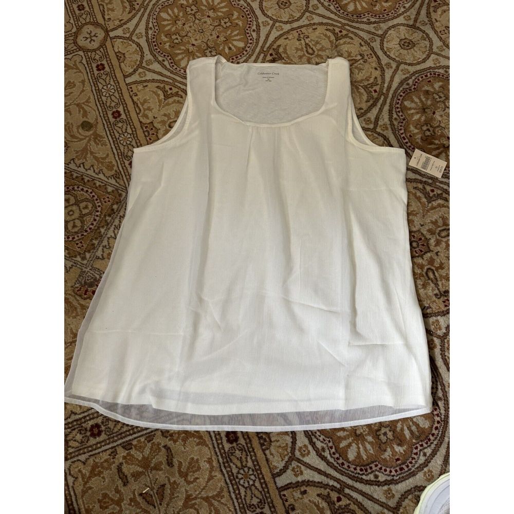 COLDWATER CREEK Woman's Breezy Ivory Gauze Overlay TANK Top IX 16/18 $60 NWT NEW